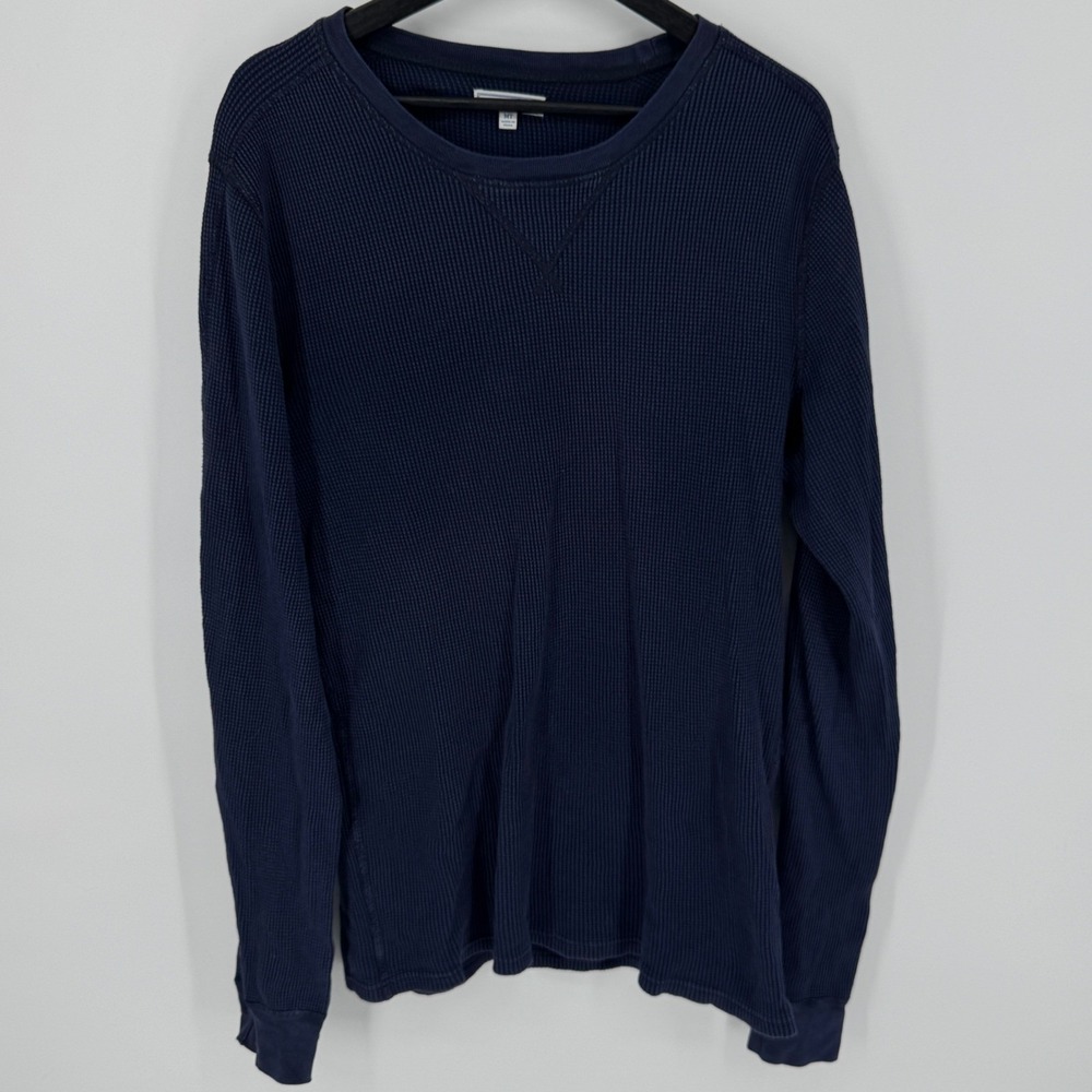 Wallace & Barnes Men's Navy Blue Waffle Knit Long Sleeve Crew Neck Shirt M Tall